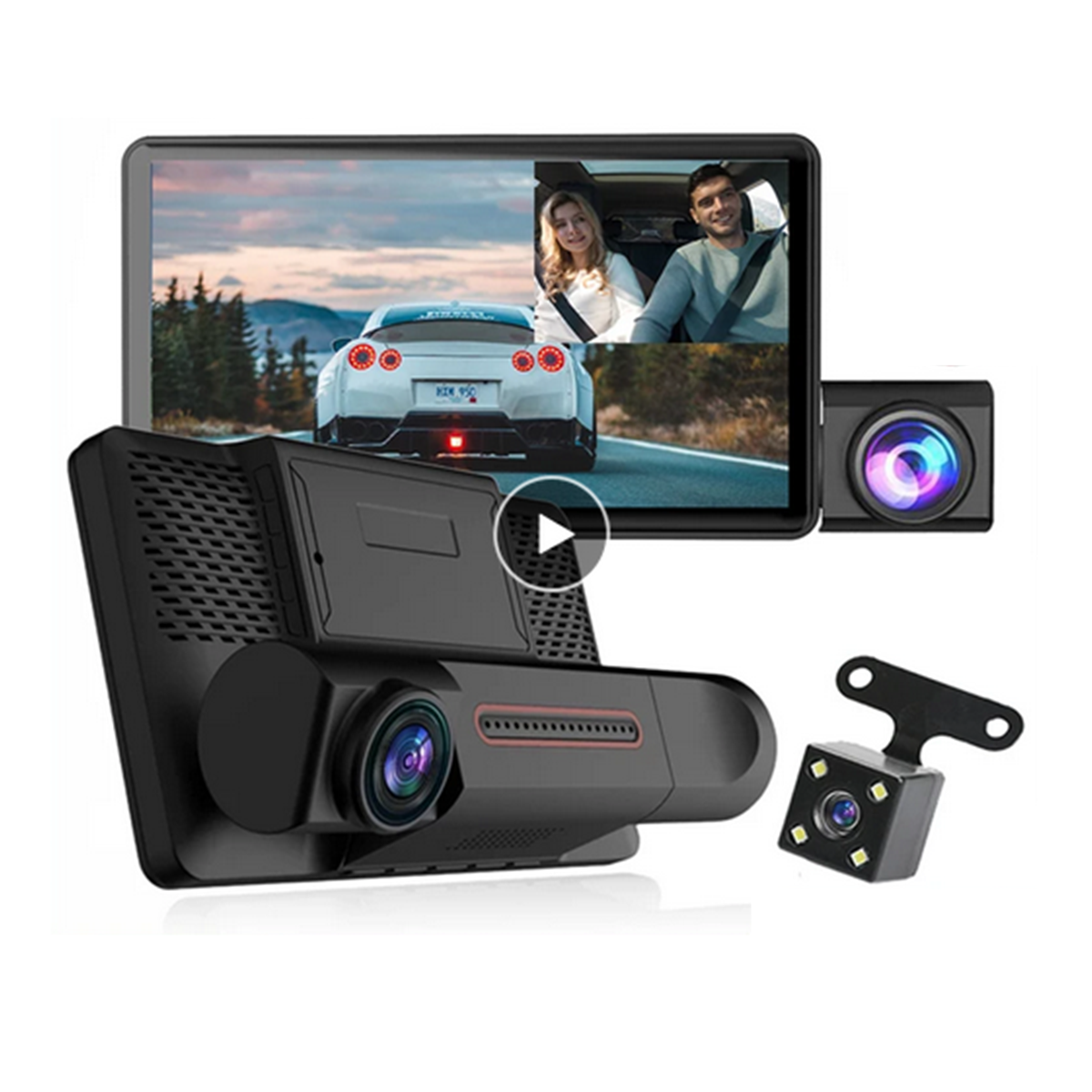 Dash Cam with Front Inside Rear Cameras, Night Vision & G-Sensor Car DVR-image