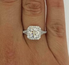 White Moissanite 2.55Ct Round Cut Halo Engagement Ring White Gold Finish Size 6