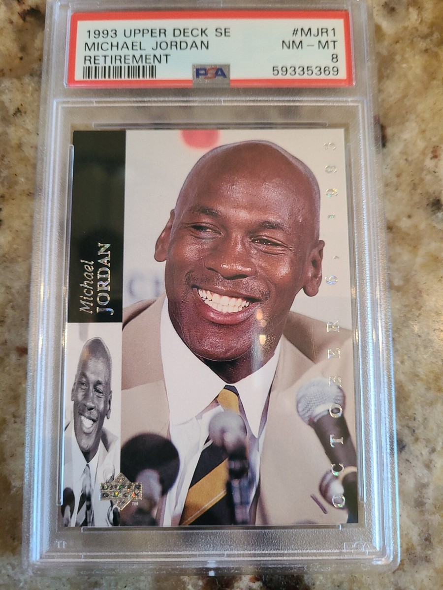 1993 UPPER DECK SE RETIREMENT #MJR1 - MICHAEL JORDAN - HOF - PSA 8