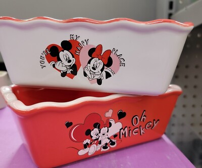 Disney Mickey Minnie Valentine s Mini Loaf Bread Baking Pan Dish Ceramic Red
