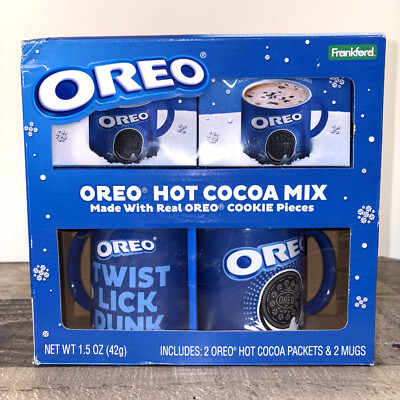 OREO Mugs 2pk with 2 OREO Hot Cocoa Mix Box Set 2oz NEW O222