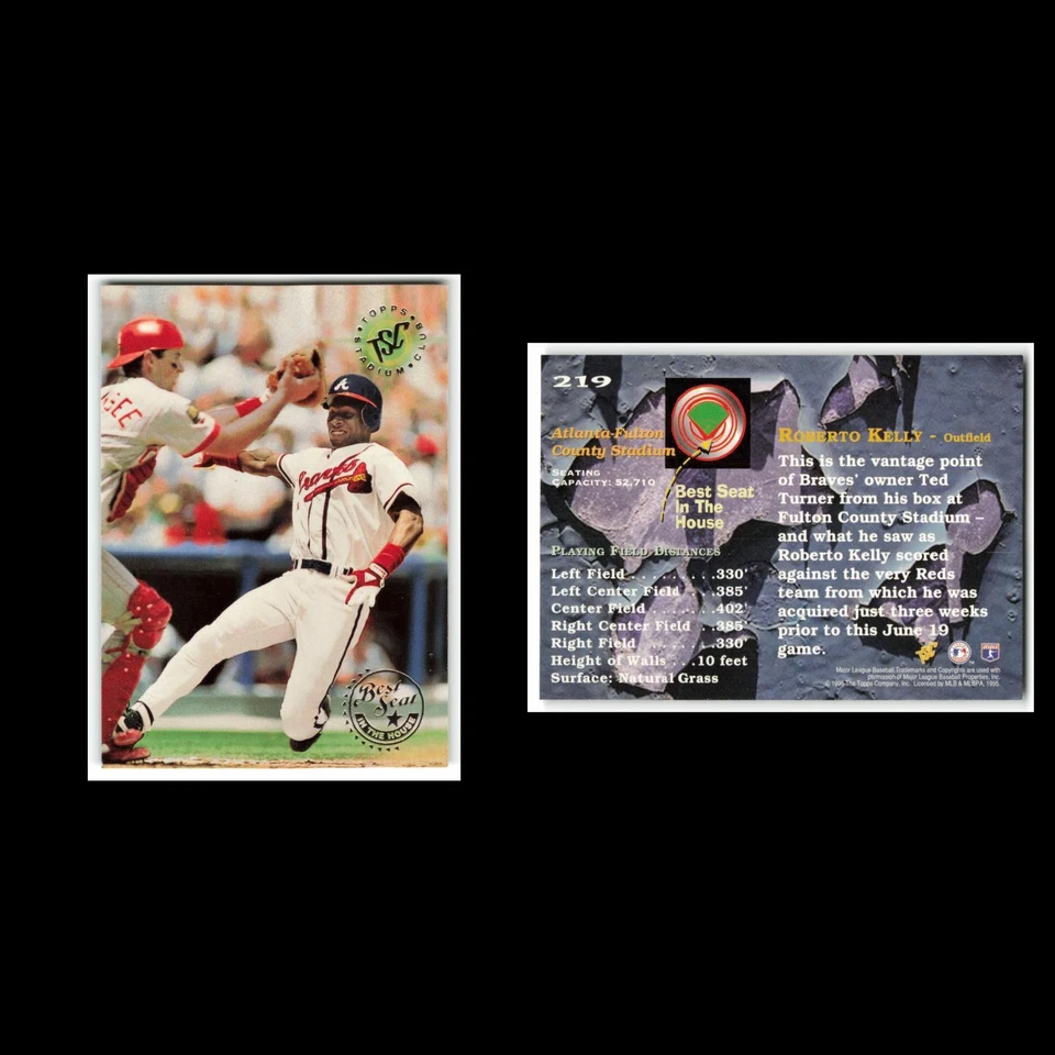 Tarjeta de béisbol Roberto Kelly #219 1995 Topps Stadium Club Atlanta Braves MLB casi nueva Foto 3 de 3