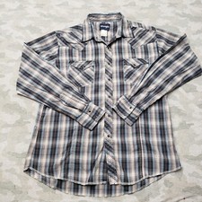 Wrangler Shirt Mens Large Gray Pockets Pearl Snap Long Sleeve