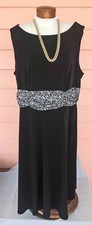 TRUE ENVY Long Dress Sz 22W BLACK Stretch Knit EZ CARE Ruched Waist Detailing