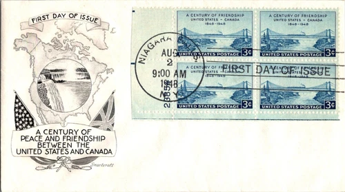 KAPPYSstamp US FDC SMARTCRAFT 1948 PEACE FRIENDSHIP CANADA SCOTT 961