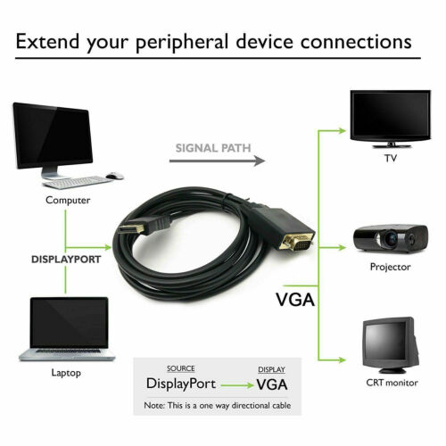 6 Feet Gold Plated DisplayPort DP Male to VGA Male Cable Cord For Lenovo Dell HP - Picture 2 of 5