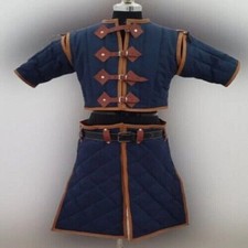 Medieval Gambeson Costume with Leather Trimmed  Leather Armor Gambeson