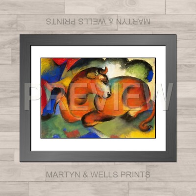 Franz Marc print: Red Bull. Framed 400mm x 325mm. Textured canvas paper.