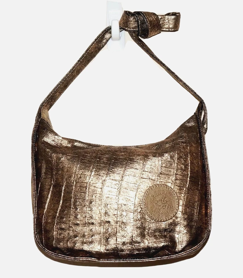 $388 Vintage CARLOS FALCHI Small Gold Wash Distressed Vegan-Leather Shoulder Bag - Image 4 of 4