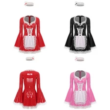 Women Maid Dress With Headwear Skirt Dress Up Miniskirt V Neck Clubwear Cosplay