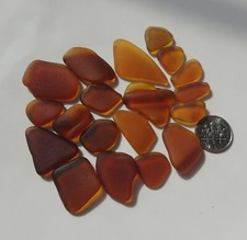 20 frosted honey amber brown sm-med Genuine surf tumbled 1800s sea beach glass