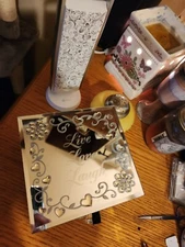 Mirrored Etched Jewelry Box " Live , Love, Laugh" Valentines gift ,collectible 