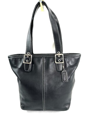 Coach 9572 Black Leather Small Lunch Tote Shoulder Bag Logo