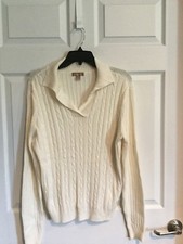 White Stag Women  s Large 12.- 14 white Ivory Knit Sweater Long Sleeve V Neck