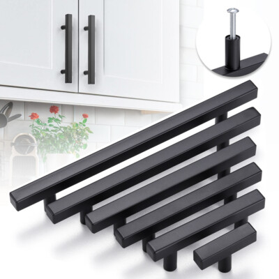 #ad Matte Black Square Modern Cabinet Handles Pulls Kitchen Drawer Stainless Steel $58.55