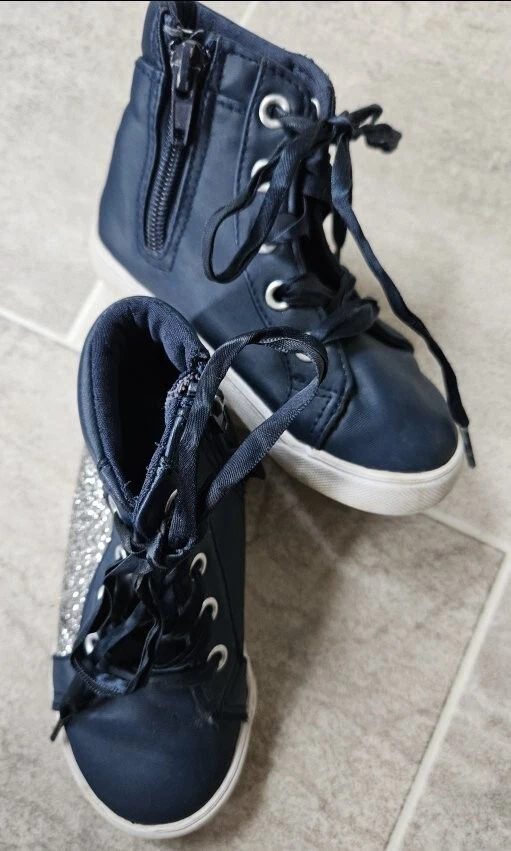 ~ Zapatillas altas Disney Frozen azul marino plata brillantes niñas pequeñas talla 7,5 Foto 4 de 4