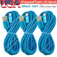 3Pack Braided USB Charger Cable 10Ft For iPhone 14 13 12 11 8 7 6 Plus X XS Cord