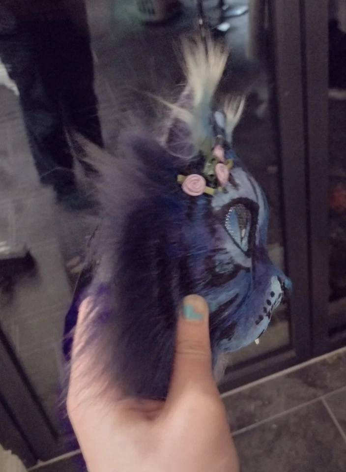 High quality handmade fluffy blue tiger cat therian cosplay mask with flowers - Image 2 of 4