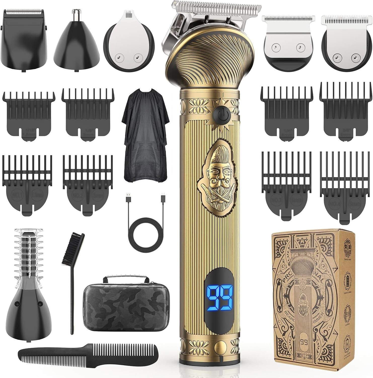 Men's Cordless Beard Trimmer with Hair Clip & Travel Case-image