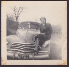 1946 Chevrolet 1949 MA plate K47-364 vernacular snapshot woman on fender