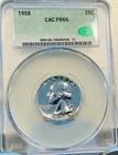 1958 Proof Washington Silver Quarter CACG PR66 Free Shipping! #83