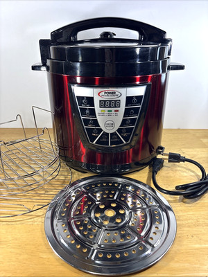 Power Pressure Cooker XL 8 Quart Red & Black PPC780 w/ Wire Racks Plate