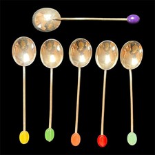 Vintage c.1950s EPNS Coffee Bean Spoons Set 6 Harlequin 10.5cm