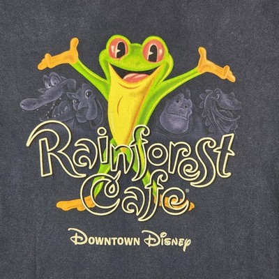 Vintage Rainforest Cafe Kids Shirt Youth XL 12 Blue Frog Disney Tee Graphic Y2k
