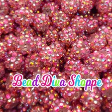 12mm - Set of 10 - CLEAR PINK AB Beads - Bubblegum - Rhinestone - Acrylic