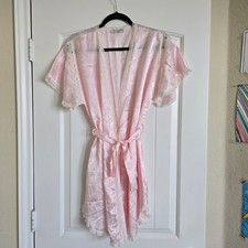 Vintage Christian Dior Lingerie Pink Floral Satin Jacquard Lace Trim Robe Large