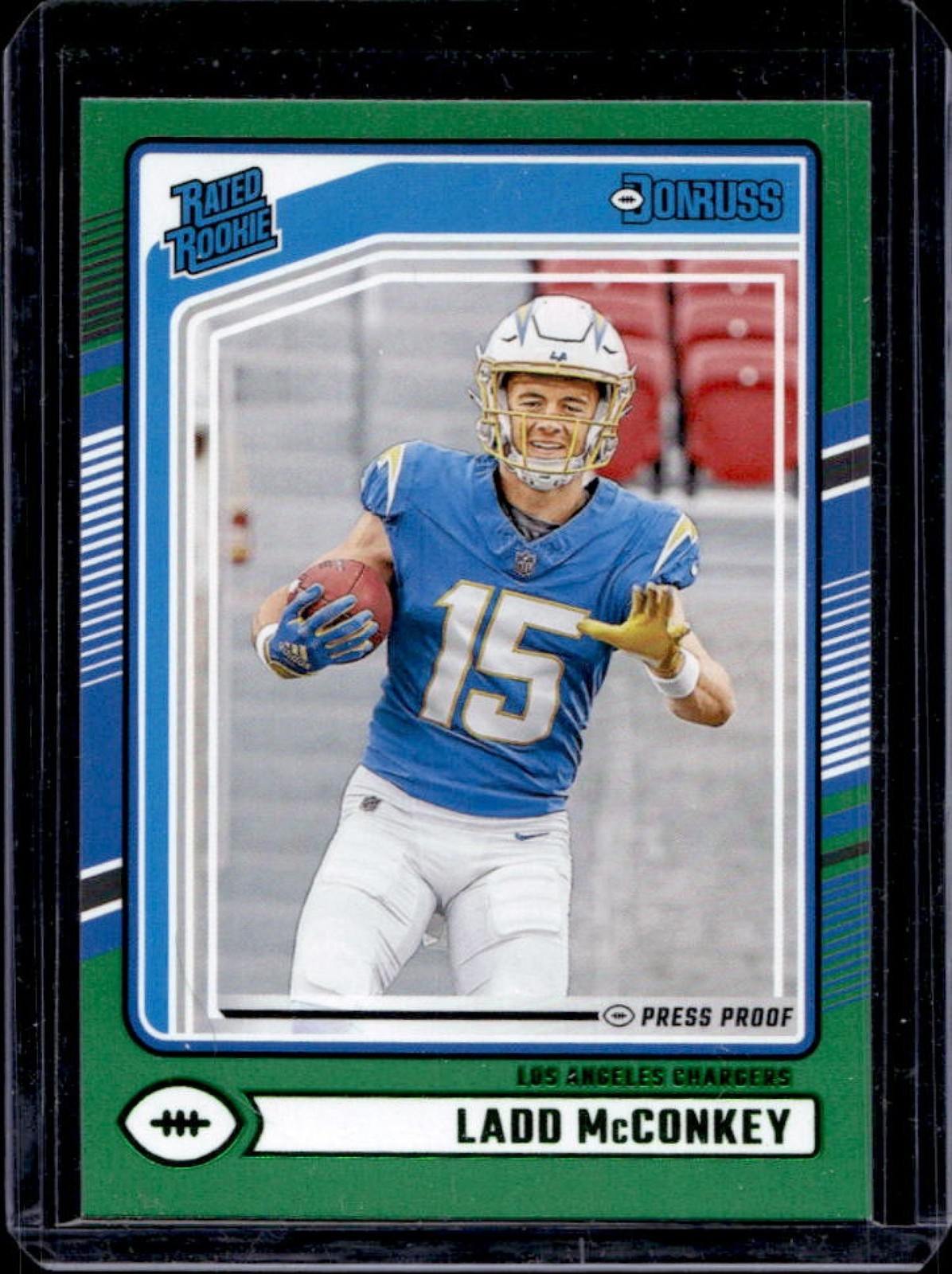 2024 Donruss Ladd McConkey Press Proof Green Rated Rookie #328 Chargers
