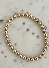 Sydney Evan Signed 14ct Yellow Gold 6mm Beaded Ball Bracelet with Diamond detail