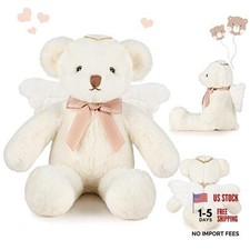 16 Inch Angel Bear Plush Stuffed Animal with Wings Bow Soft Cute Stuffed Bear