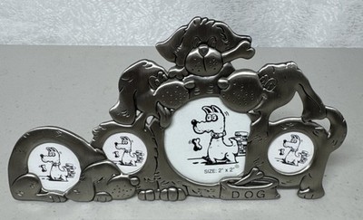 Dog Theme Silver Toned Pewter Metal Picture 4 Photo Collage Frame Pet U13
