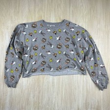 Looney Tunes All Over Print Cropped Crew Neck Pullover Sweatshirt Size XL