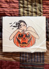 Tattoo Flash Sheet Halloween Pumpkin Woman Bats Pinup Art Traditional Design