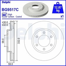 2x DELPHI Bremsscheiben Vorne für FORD RANGER (TKE) 332mm BG9517C