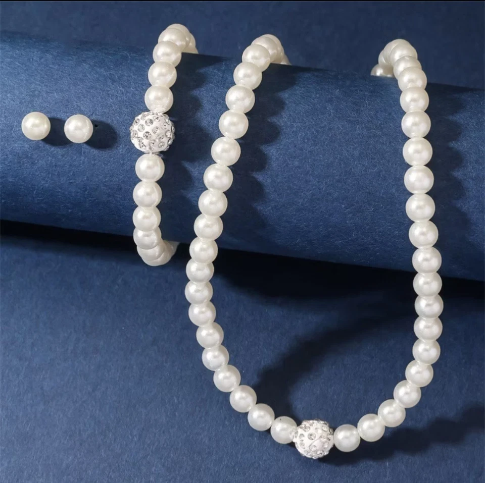 3-piece Set Ladies Pearl Jewelry Set Elegant Jewelry Set Crystal Pearl Pendant  - Image 3 of 3