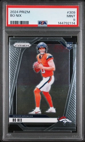 2024 Panini Prizm Bo Nix #309 (RC) Denver Broncos QB PSA Mint 9