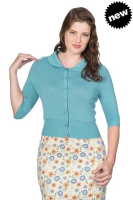 Blau Retro Rockabilly Vintage 50er Peter Pan Kragen April Strickjacke BANNED Apparel