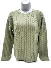 NWT L.L. Bean Women's 100 Cotton Cable-Knit Crewneck Sweater Sage Green L Reg