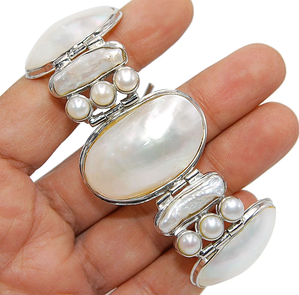 Pulsera Tenis Plata Esterlina Genuina Sólida 925 Perla Biwa Natural Joyería BS2 Foto 2 de 3