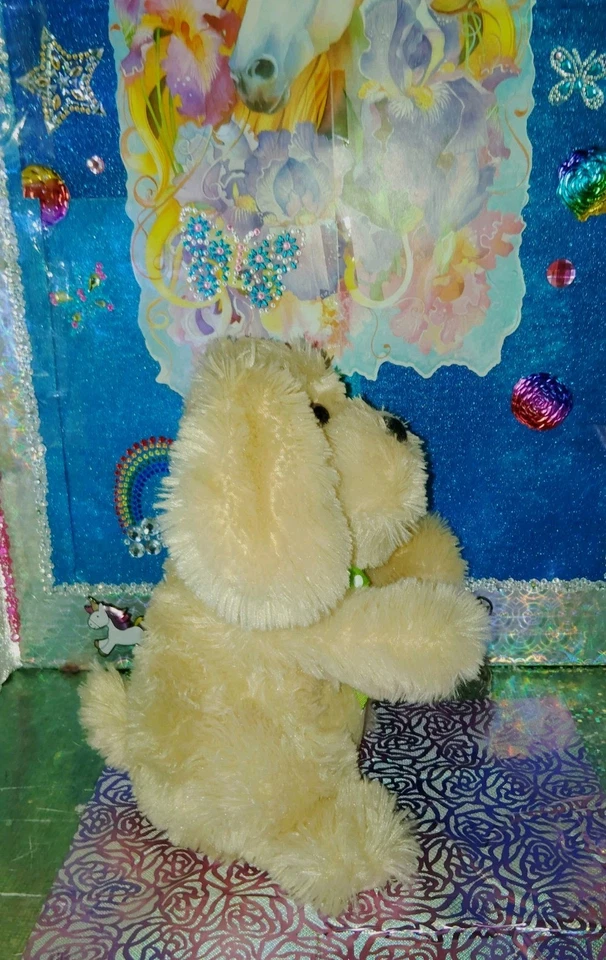 🦄Cuddle Barn / Dog Sings & Moves Arms Green Polka Dot Bow 14" Animated Plush! - Image 3 of 4