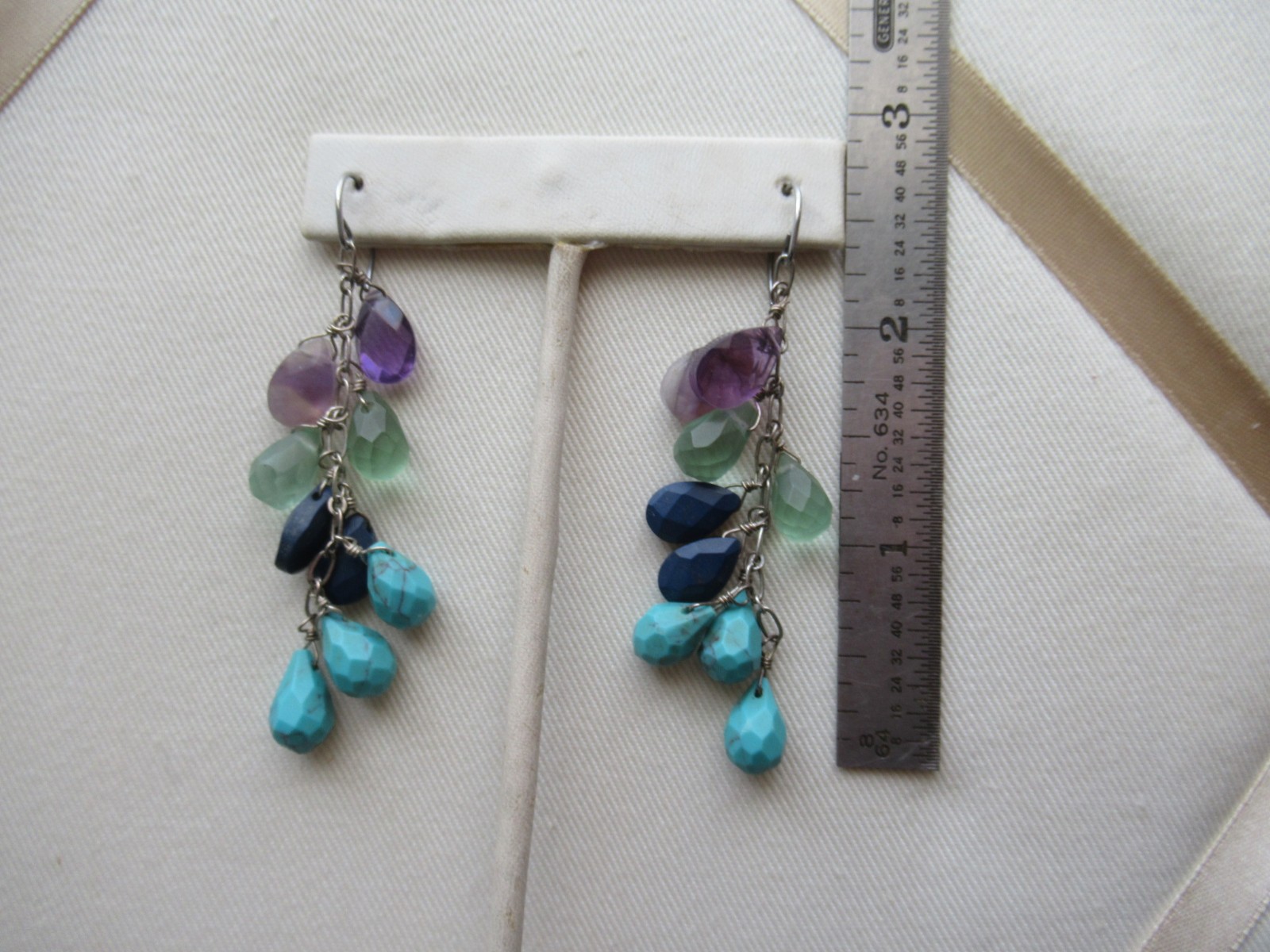 Multi Gemstone Dangle Drop Earrings, Amethyst Per… - image 10