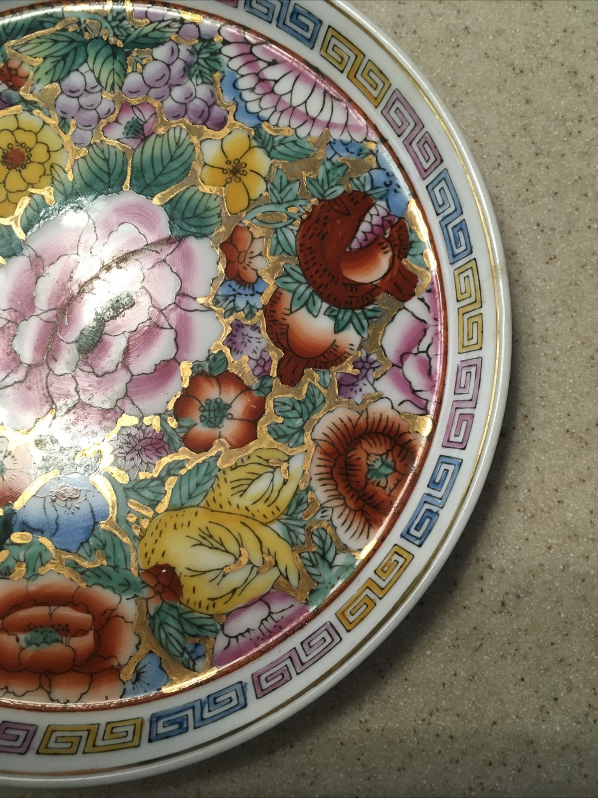 VTG GOLD TRIM Porcelain TEA CUPS W/Serve plate Oriental Hand Painted ! SEE PICS!