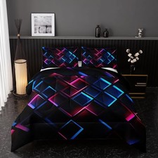 Blue Black Geometric Comforter Set Size 3D Queen Blue Black Stereoscopic