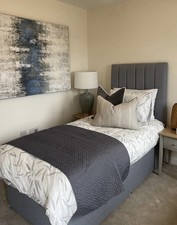 SINGLE 3FT GREY FABRIC BED,QUILTED BED GREY BED, SINGLE BED, DIVAN BED BASE