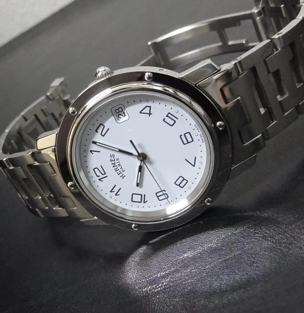 HERMÈS Orologio HERMES Clipper CL6.710 quadrante bianco analogico uomo misura scatola originale