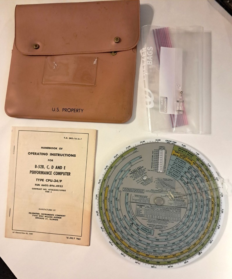 A 1962 military aviation navigation wheel slide rule — this exact type of circular computer was used by pilots and navigators before GPS existed, and it still works.