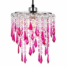 Cherry Pink Ceiling Chandelier Light Shade Acrylic Chrome Frame Easy Fit